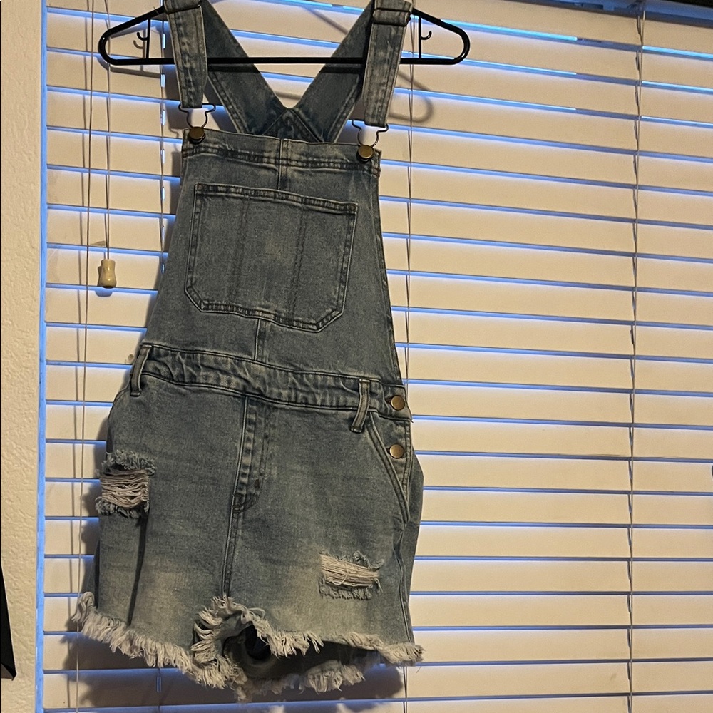 Denim Distressed Overalls